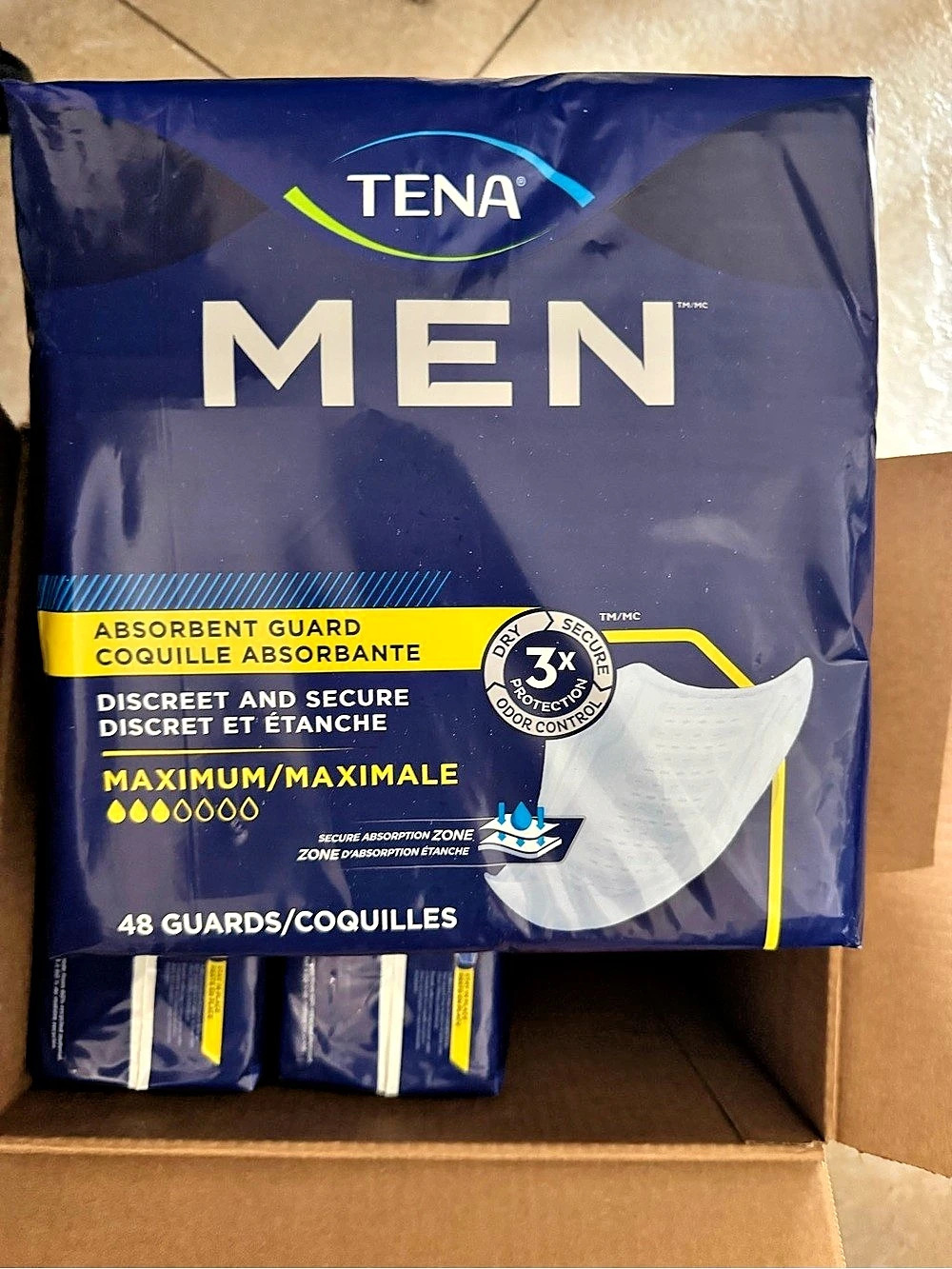 TENA Men Maximum Absorbent Guards 48 Count NWT